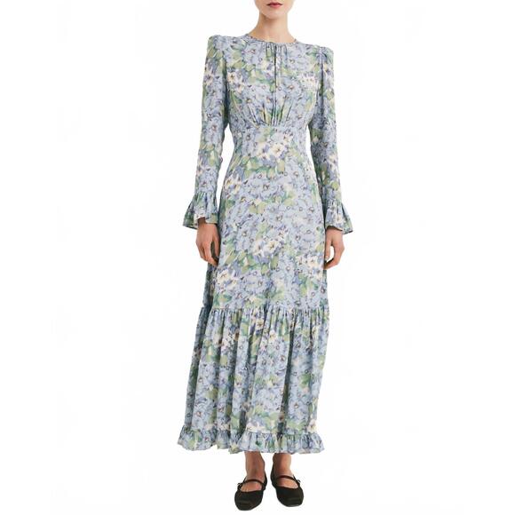NEW BYTIMO viscose flounce dress in blue meadow